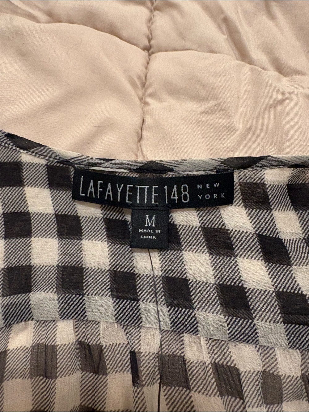 Lafayette 148 New York Black and White Gingham Sheer Top silk new NWT - Picture 3 of 7